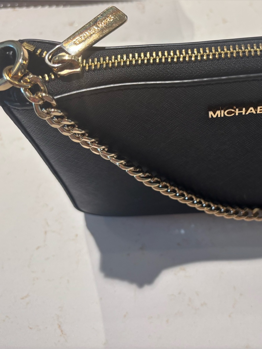 MICHAEL KORS 100% Leather Bag, Black w/ Gold Accents - Picture 9 of 10